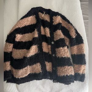 Free People Black and Cream Textured Cardigan